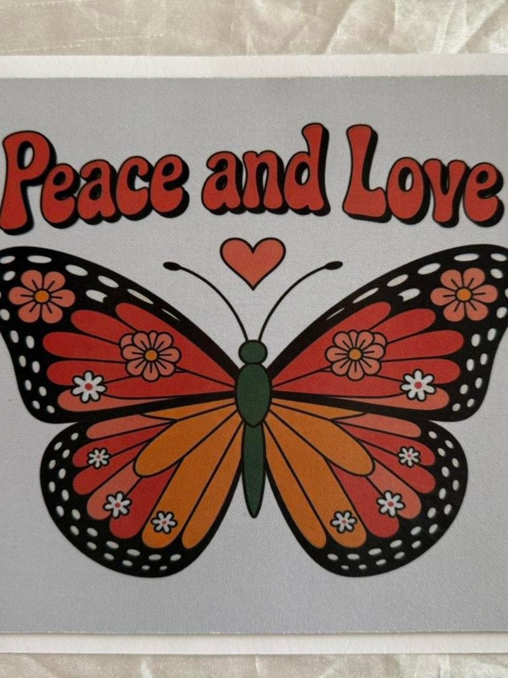 Peace and Love Butterfly Canvas Art in Orange & Green mousepad
